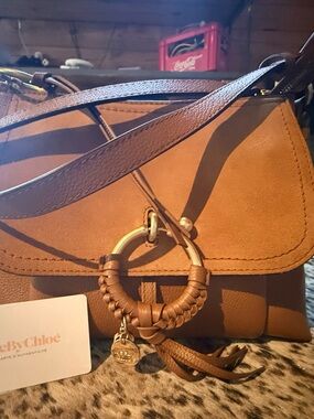 See By Chloe Cognac Brown Leather & Suede Crossbody Bag